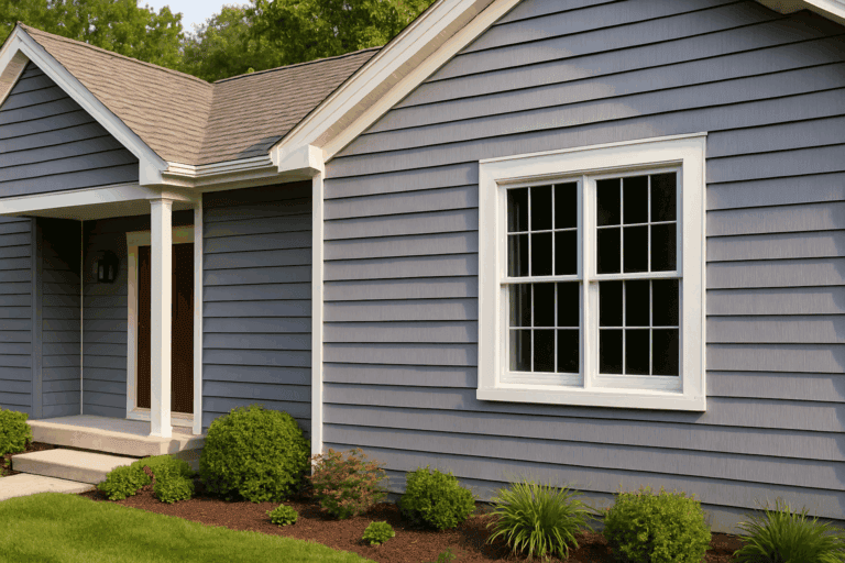 Modern home exterior with clean, low maintenance siding in a variety of textures and neutral colors